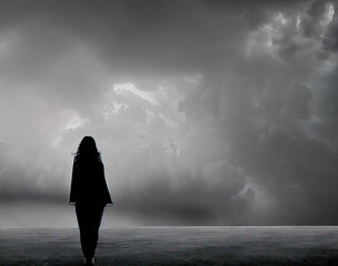 Lonely Woman Alone Standing created with Generative AI Technology