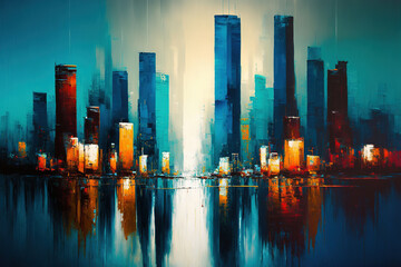 Abstract cityscape painting. AI