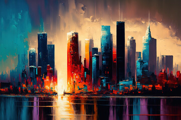 Abstract cityscape painting. AI