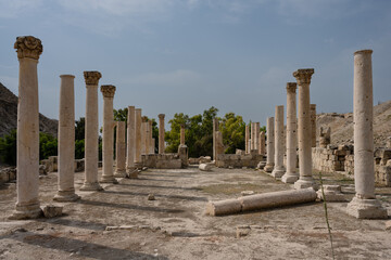 Byzantine Civic Complex Church or Middle Church Columns and Ruins in Pella, Jordan