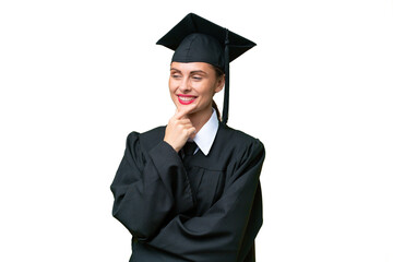 Young university graduate  caucasian woman over isolated background looking to the side