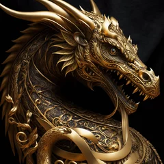 Foto op Plexiglas golden dragon on black background, ai generated © Art Gallery