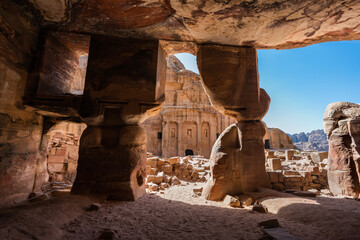 Tomb of the Roman Soldier seen from the Coloured Triclinium in Petra, Jordan