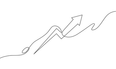 Continuous line drawing of arrow business icon. Arrow up outline, business growth sign symbol, bar chart. Object one line, single line art, vector illustration