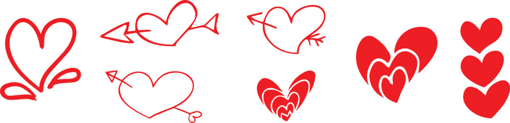 Horizontal set for Ink Brush hearts. Heart Symbol. heart icon. shaped logo.  lovers, romance, valentines, valentine, romantic, concept, card, marriage, two, valentine day, variety, affection happiness