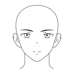 Hairless manga style human head, base for character design, anime face coustructorб vector template Outlines on white background