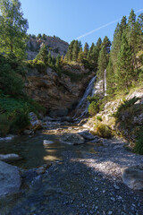 Beautiful waterfall of Gave de Tourettes river in Gavarnie Valley, Pyrenees National Park, Nouvelle-Aquitaine, France