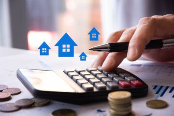 mano, calcolatrice, economia, casa, mercato immobiliare - 556278475