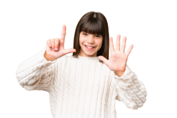 Little caucasian girl over isolated background counting seven with fingers
