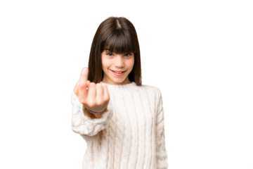 Little caucasian girl over isolated background doing coming gesture
