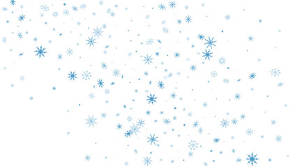 Blue delicate openwork snowflakes are scattered on a white background. Festive background, new year or christmas design