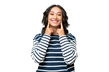 Young Argentinian woman over isolated background smiling with a happy and pleasant expression