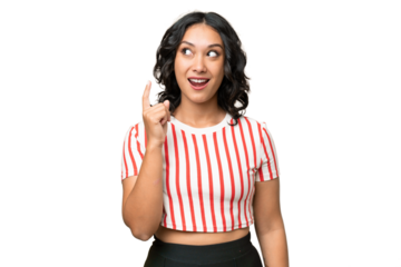 Young Argentinian woman over isolated background thinking an idea pointing the finger up