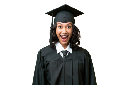 Young university graduate Argentinian woman over isolated background with surprise facial expression