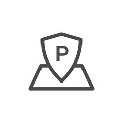 Secure parking icon. An image of the protection of the territory with a parking symbol. A simple linear vector on a white background.