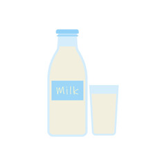 milk in bottle and glass flat design vector illustration. Elements for design dairy products, logo farm, grocery store, health food