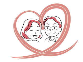 笑顔のシニア男女カップルとハートマーク