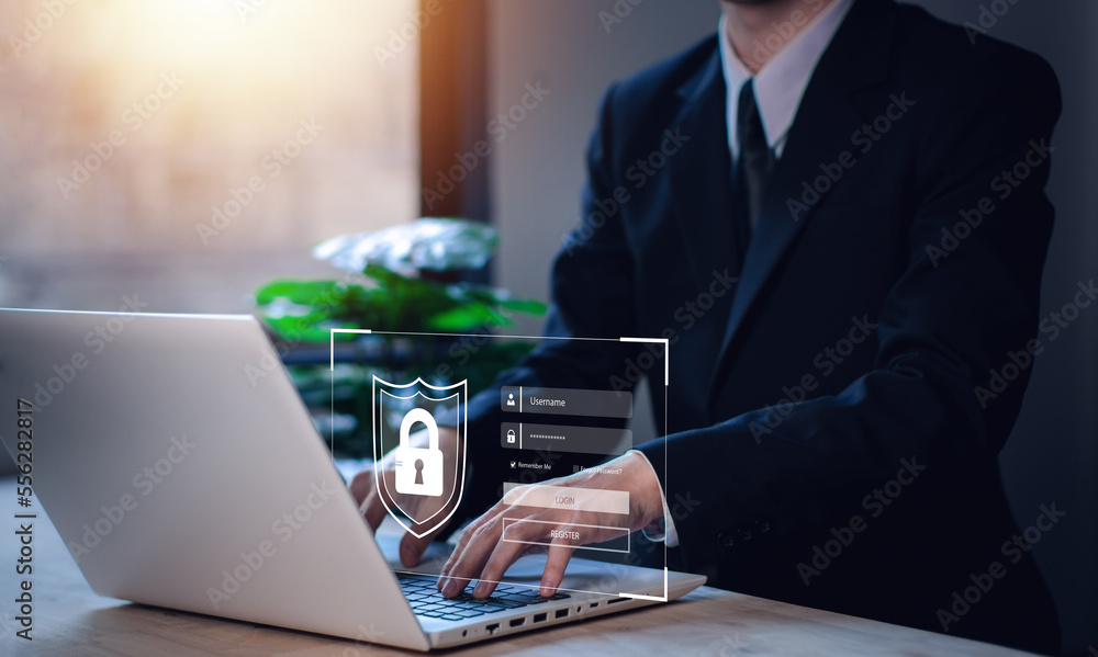 Poster username and password (login) with biometric identification fingerprint scanner, encryption for tech
