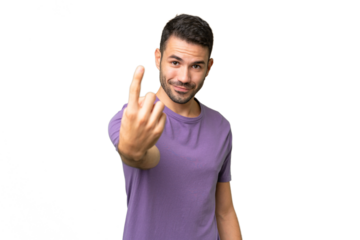 Young handsome caucasian man over isolated background doing coming gesture