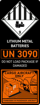 UN 3090 Lithium metal batteries label