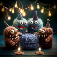 cute little woolly creatures celebrate a birthday party