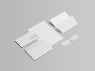 High-level View Stationery Mockup of Two Letters and Business Cards with Two Envelopes