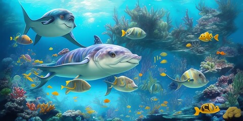 Fototapeta na wymiar Lustiger Fisch unter Wasser- Generative AI
