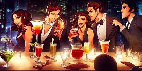 Menschen trinken Cocktails in einem Restaurant - Generative AI