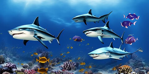 Obraz na płótnie Canvas Haifische unter Wasser - Generative AI