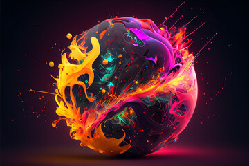 illustration rainbow bright colored sphere with fusion explosion of energy. AI - obrazy, fototapety, plakaty