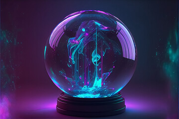 Abstract dark background and electric lighting sphere ball. AI