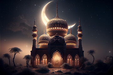 Fototapeta illudtration of amazing architecture design of muslim mosque ramadan concept. ai obraz