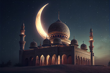illustration of amazing architecture design of muslim mosque ramadan concept.AI. - obrazy, fototapety, plakaty