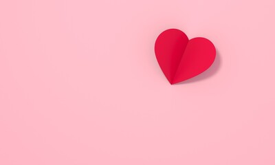 Heart cut out red on pink background.