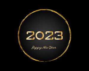 2023 typography logo design concept with gold numbers. Happy new year 2023