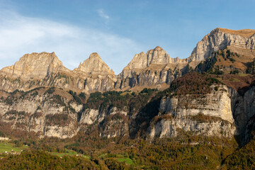 Fototapeta na wymiar Mountain panorama around the lake Walensee in Switzerland