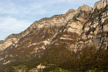 Fototapeta na wymiar Mountain panorama around the lake Walensee in Switzerland