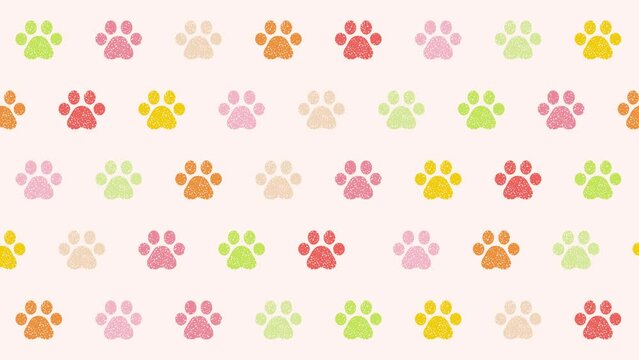 犬猫の肉球イラストのパターン背景素材（ピンク系／スタンプ風テクスチャ）