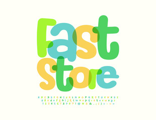 Vector business emblem Fast Store. Playful Alphabet Letters and Numbers set. Modern watercolor Font