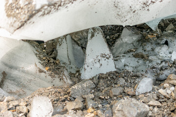 Close up of an ice shield in the alps at the Klausenpass in Switzerland