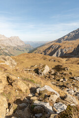 Fototapeta na wymiar Incredible beautiful mountain panorama view at the Klausenpass in Switzerland