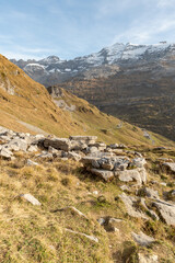 View over the majestic swiss alps at the Klausenpass on a sunny day