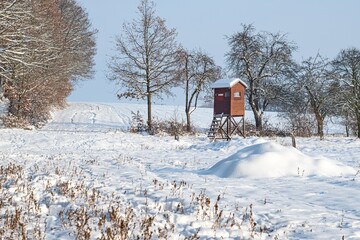 Hunting hide in the winter landscape