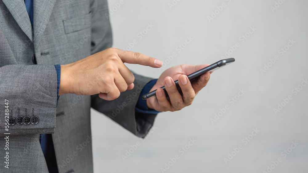 Aufkleber man using mobile smart phone.digital technology communications concept.