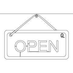 Continuous line drawing open sign for door plate icon vector illustration concept
