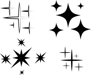 Star icons. Twinkling stars. Sparkles, shining burst. Christmas vector symbols isolated