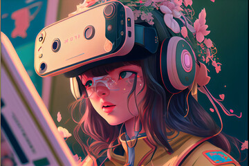 Vibrant illustration of a person using a virtual reality headset. Perfect for tech and gaming websites, blogs, or social media posts.