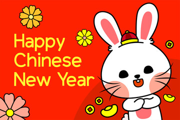 Obraz na płótnie Canvas Cute Rabbit Cartoon Wishing Happy Chinese New Year