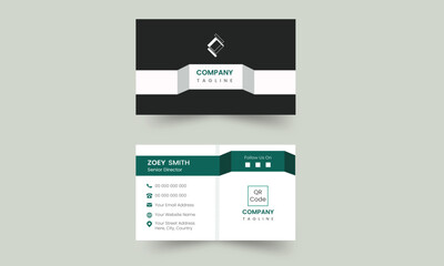 Green 3d modern creative business card with pattern. Simple clean design. Vector business card design template , corporate style. Double sided business card template. Minimalist Business Card Layout.