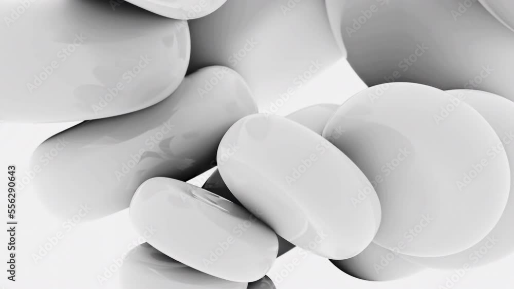 Poster abstract animation of monochrome small beads rotating and moving one by one. design. black and white